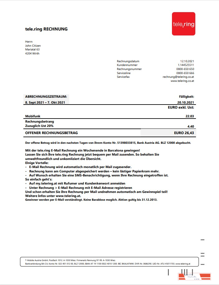 Sweden Tele Ring utility bill template in Word and PDF format